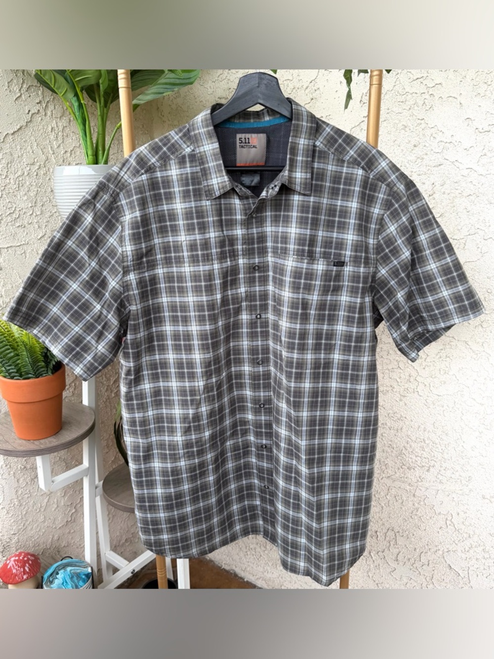 5.11 Tactical Men’s Gray Plaid Short Sleeve Button-Up Shirt
